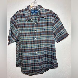 VTG Ralph Lauren Shirt Mens L Plaid Short Sleeve Button Down Work Shirt